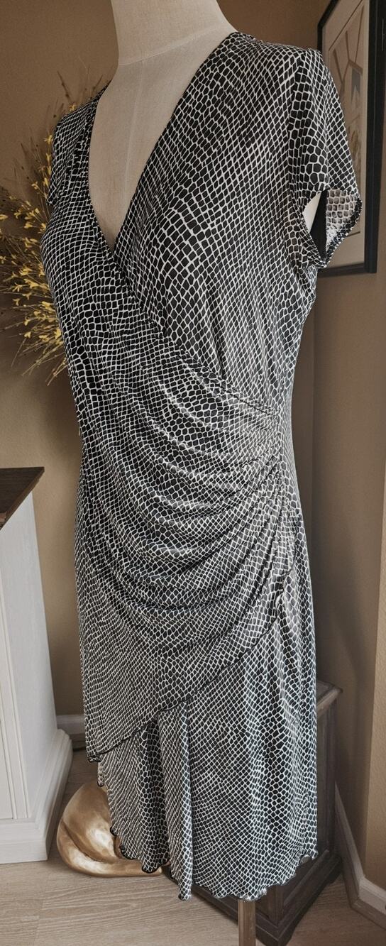 Joseph Ribkoff Nautical Cocktail Fit Wrap Dress Link Print Navy & White Size 14